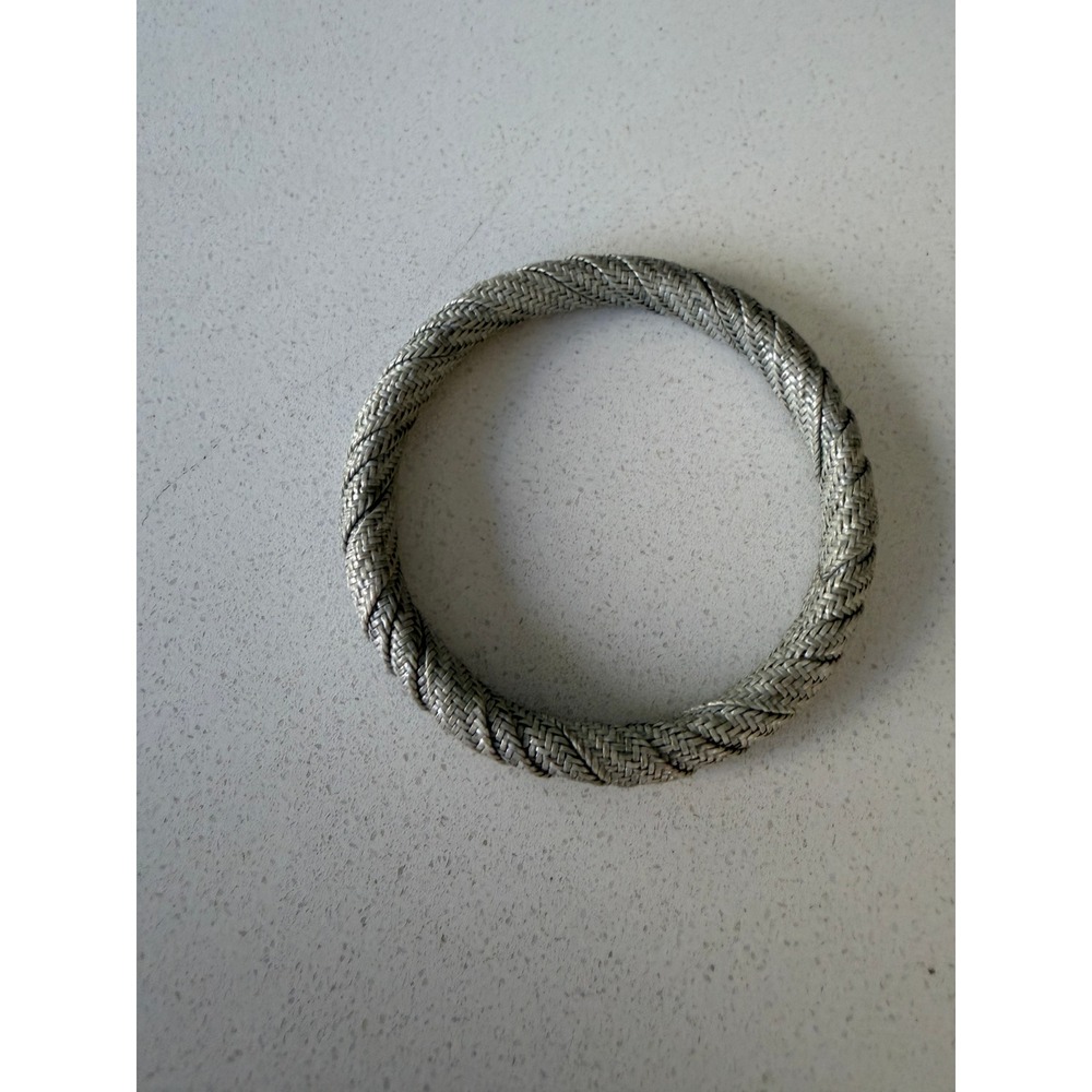 Silver Tone Braided Mesh Twisted Rope Bangle Bracelet 7.5 Inch